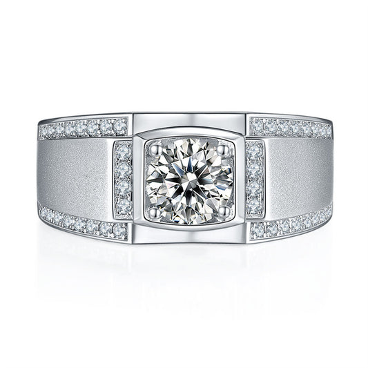 Trendsetting 925 Sterling Silver Men's Ring - Fashion Moissanite Band with White Gold Plating