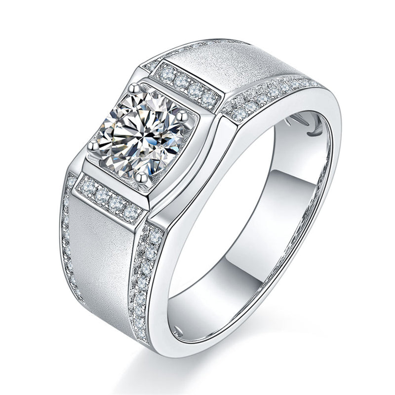 Trendsetting 925 Sterling Silver Men's Ring - Fashion Moissanite Band with White Gold Plating