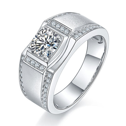 Trendsetting 925 Sterling Silver Men's Ring - Fashion Moissanite Band with White Gold Plating