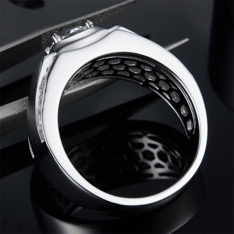 Trendsetting 925 Sterling Silver Men's Ring - Fashion Moissanite Band with White Gold Plating