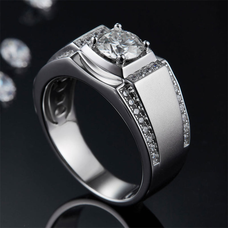 Trendsetting 925 Sterling Silver Men's Ring - Fashion Moissanite Band with White Gold Plating