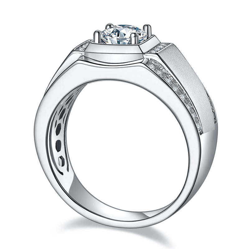 Trendsetting 925 Sterling Silver Men's Ring - Fashion Moissanite Band with White Gold Plating