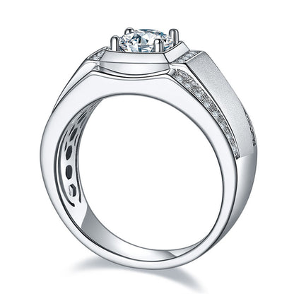 Trendsetting 925 Sterling Silver Men's Ring - Fashion Moissanite Band with White Gold Plating