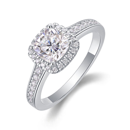Trendy 925 Silver Ring with Square Moissanite Accent
