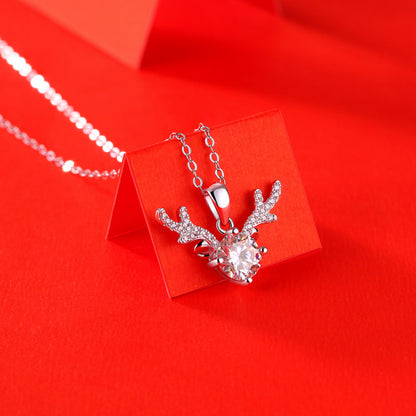 Trendy Antler Pendant Necklace with Bead Chain