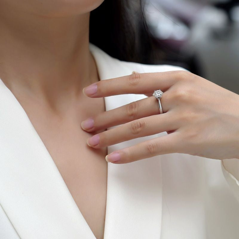 Trendy Geometric Six-Prong Moissanite Ring