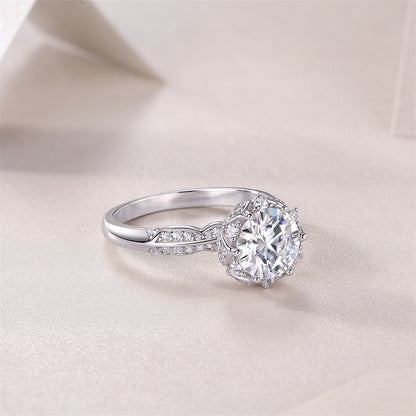 Trendy OL Style Silver Ring with Sparkling Moissanite