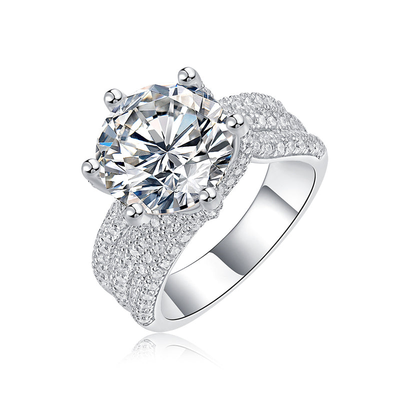 Trendy OL Style Silver Ring with Sparkling Moissanite