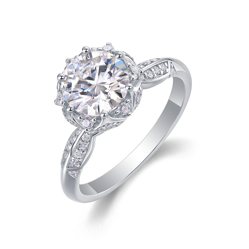 Trendy OL Style Silver Ring with Sparkling Moissanite