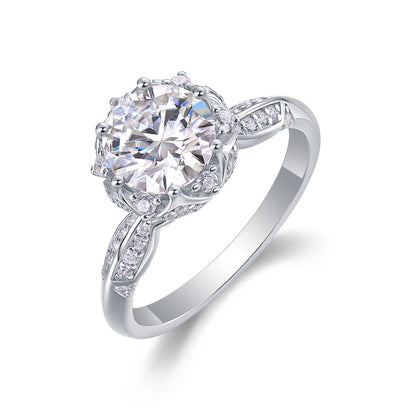 Trendy OL Style Silver Ring with Sparkling Moissanite
