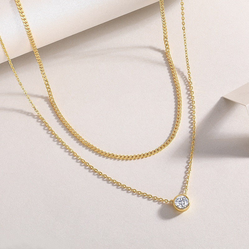 Trendy Women's Moissanite Necklace with Circular Pendant
