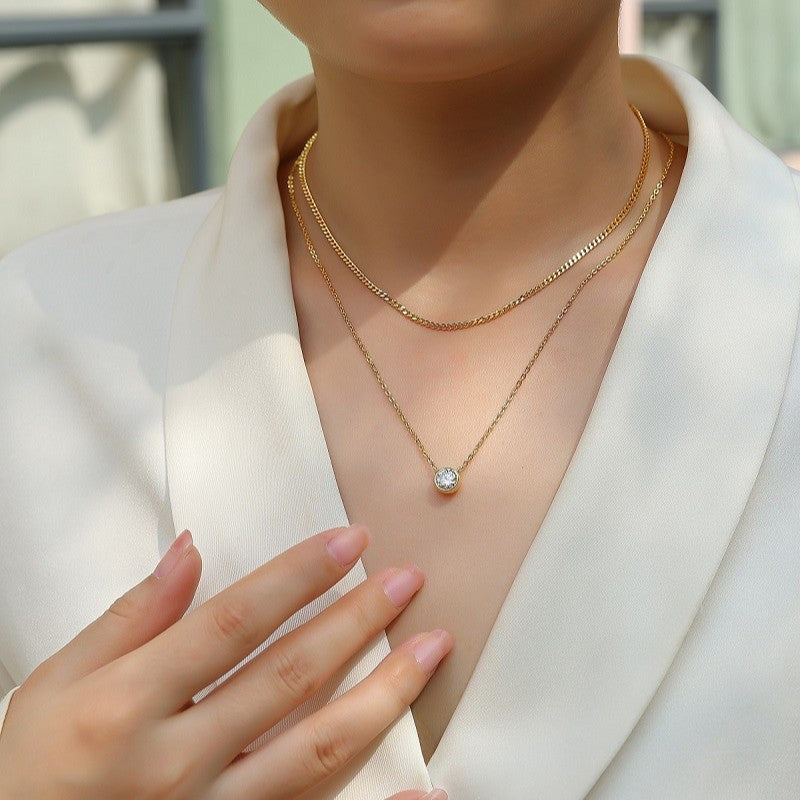 Trendy Women's Moissanite Necklace with Circular Pendant