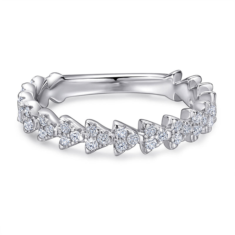 Triangular Pavé 925 Silver Ring - Minimalist Geometric Band with Zirconia Stones