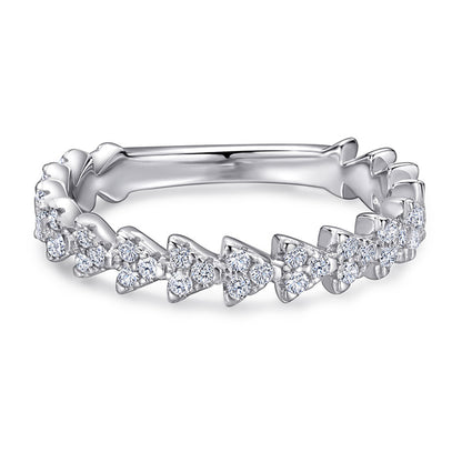 Triangular Pavé 925 Silver Ring - Minimalist Geometric Band with Zirconia Stones