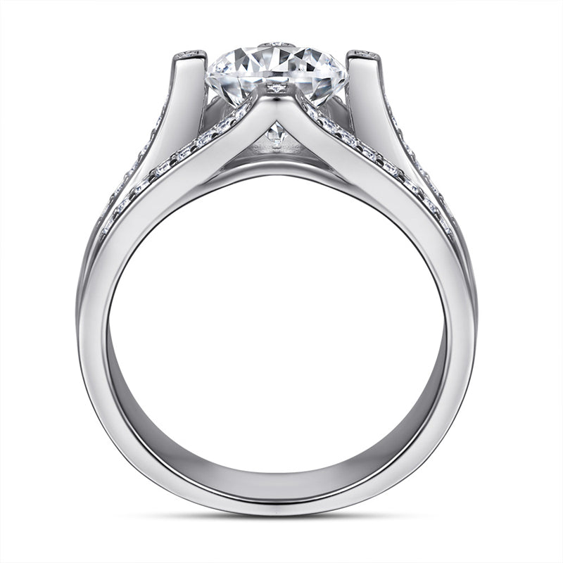 Triple Band 925 Silver Ring - 1 Carat Zirconia Three-Row Diamond Wedding Set