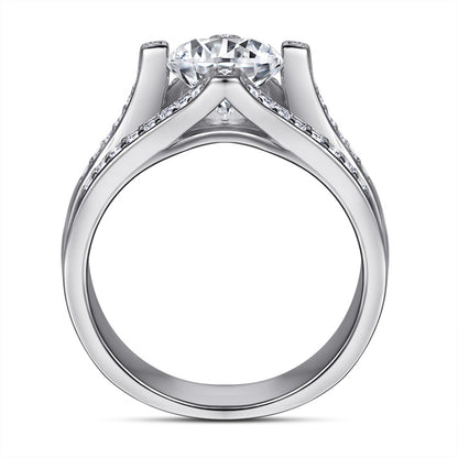 Triple Band 925 Silver Ring - 1 Carat Zirconia Three-Row Diamond Wedding Set