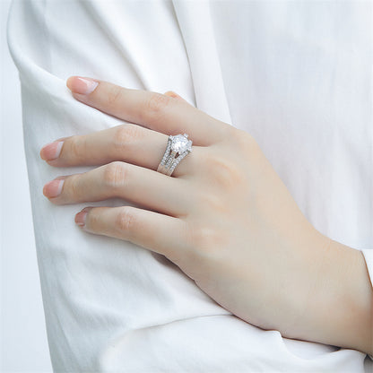 Triple Band 925 Silver Ring - 1 Carat Zirconia Three-Row Diamond Wedding Set