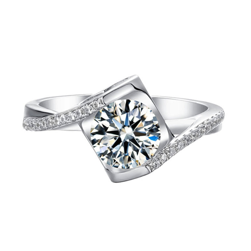 Twisted Shank Angel's Kiss Moissanite Ring - 925 Sterling Silver Heart-Inspired Bridal Jewelry