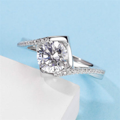 Twisted Shank Angel's Kiss Moissanite Ring - 925 Sterling Silver Heart-Inspired Bridal Jewelry
