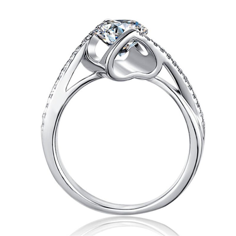 Twisted Shank Angel's Kiss Moissanite Ring - 925 Sterling Silver Heart-Inspired Bridal Jewelry