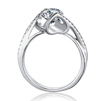 Twisted Shank Angel's Kiss Moissanite Ring - 925 Sterling Silver Heart-Inspired Bridal Jewelry