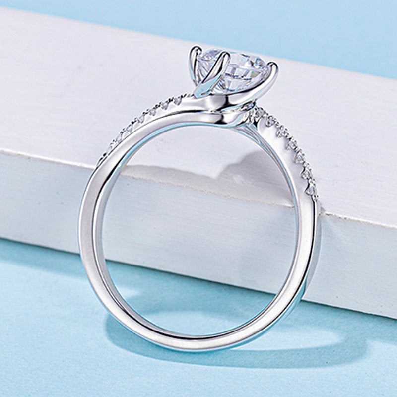 Twisting Band Moissanite Engagement Ring - 925 Sterling Silver Minimalist Solitaire Jewelry