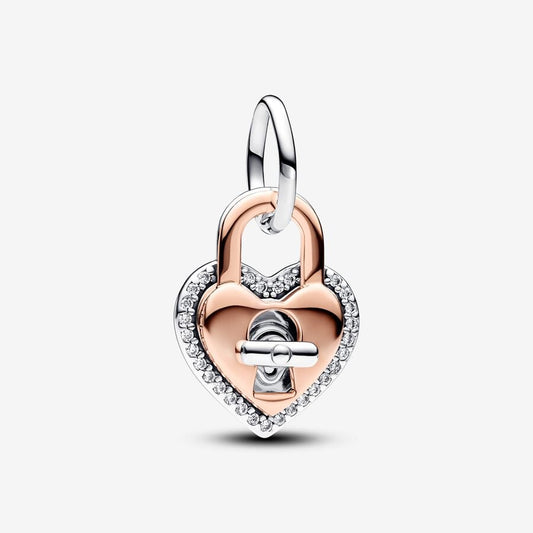 Two-tone Twistable Heart Padlock Double Dangle Charm