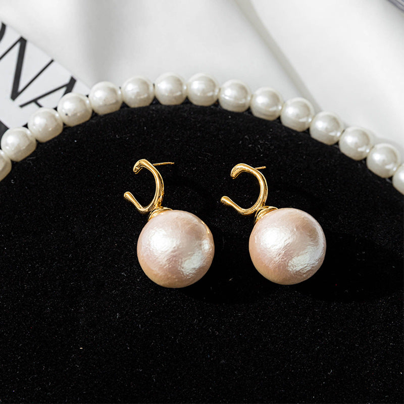 U-Shape Cotton Pearl Drop Earrings with 925 Silver Posts - High Retention Vacuum Plating Sweet & Edgy Style