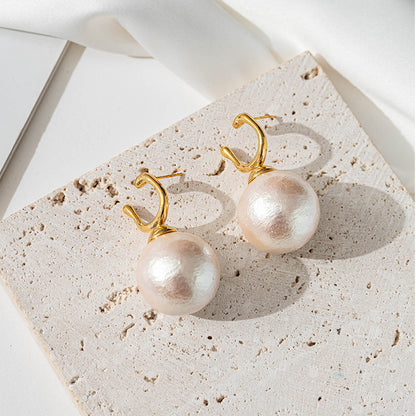 U-Shape Cotton Pearl Drop Earrings with 925 Silver Posts - High Retention Vacuum Plating Sweet & Edgy Style