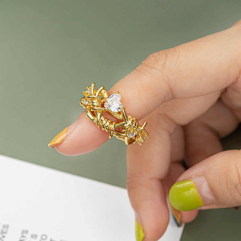 Unisex Adjustable Geometric Ring Collection - 18K Gold Plated Brass with Zircon Stones