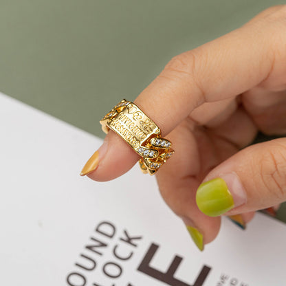 Unisex Adjustable Geometric Ring Collection - 18K Gold Plated Brass with Zircon Stones