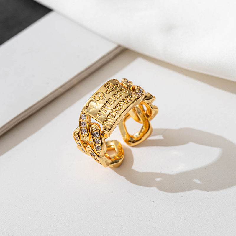 Unisex Adjustable Geometric Ring Collection - 18K Gold Plated Brass with Zircon Stones