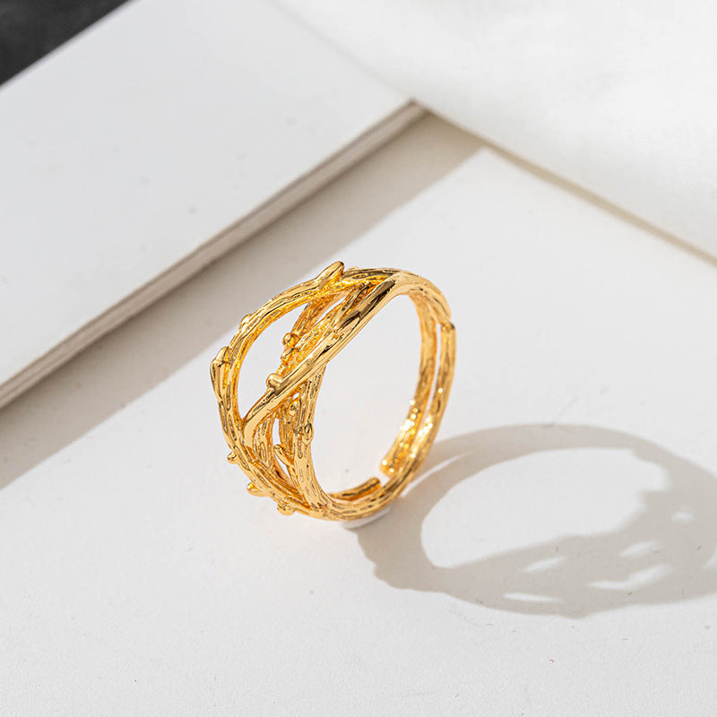 Unisex Adjustable Geometric Ring Collection - 18K Gold Plated Brass with Zircon Stones