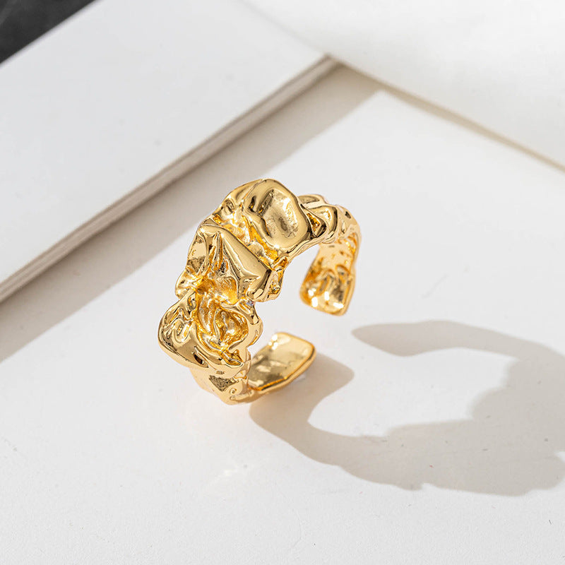 Unisex Adjustable Geometric Ring Collection - 18K Gold Plated Brass with Zircon Stones