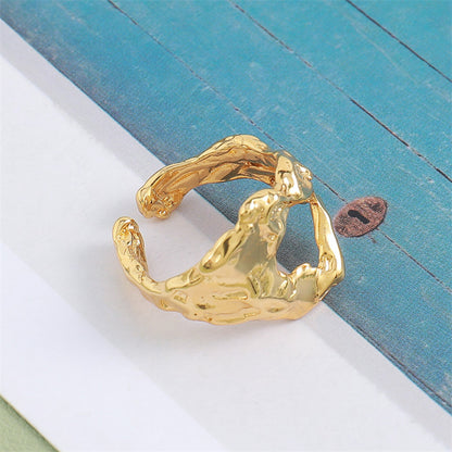 Unisex Geometric Adjustable Ring - Gold Plated Brass Minimalist Statement Piece