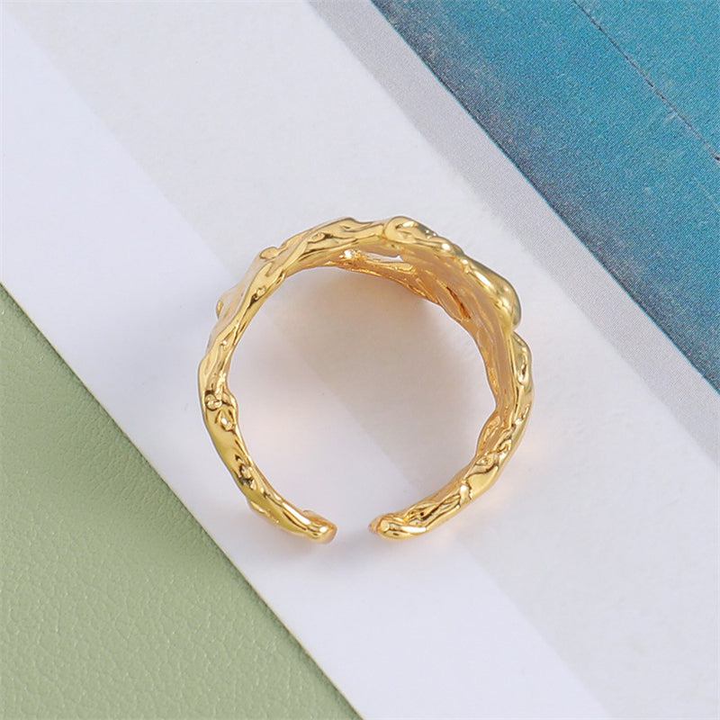 Unisex Geometric Adjustable Ring - Gold Plated Brass Minimalist Statement Piece