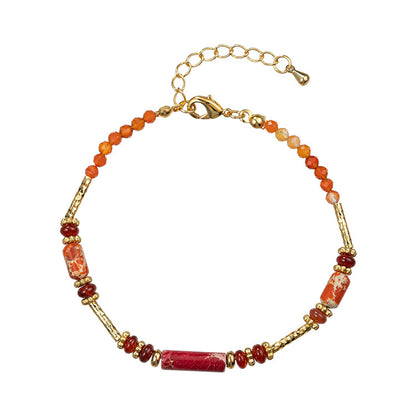 Unisex Geometric Agate & Quartz Bracelet - Handmade Copper Circular Line Design, Instagram Style Business Gift