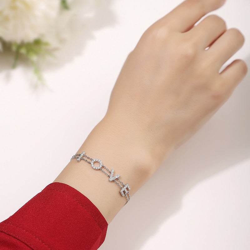 Unisex Sterling Silver Bracelet with Moissanite and Engraved Letters