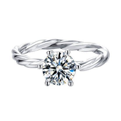 Vine-Inspired Six-Prong Moissanite Ring - 925 Sterling Silver Nature-Themed Engagement Jewelry