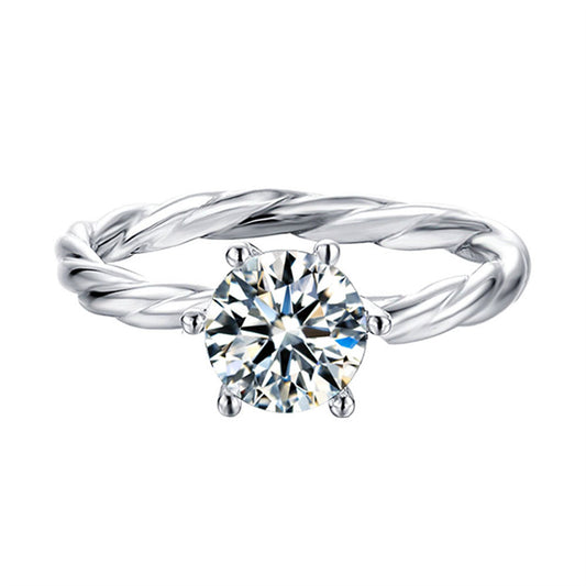 Vine-Inspired Six-Prong Moissanite Ring - 925 Sterling Silver Nature-Themed Engagement Jewelry