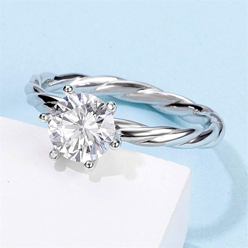 Vine-Inspired Six-Prong Moissanite Ring - 925 Sterling Silver Nature-Themed Engagement Jewelry