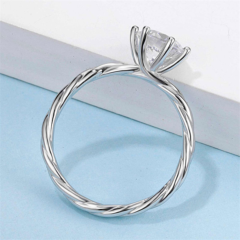 Vine-Inspired Six-Prong Moissanite Ring - 925 Sterling Silver Nature-Themed Engagement Jewelry