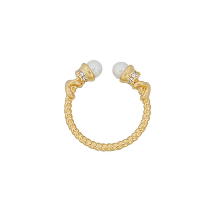 Vintage-inspired Adjustable Geometric Ring - Gold Plated Brass with Glass Bead Accent