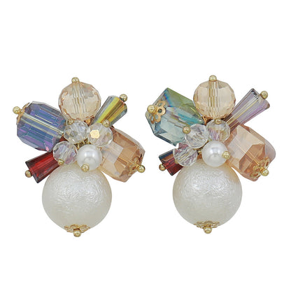 Vintage-inspired Geometric Crystal & Faux Pearl Drop Earrings in Gold
