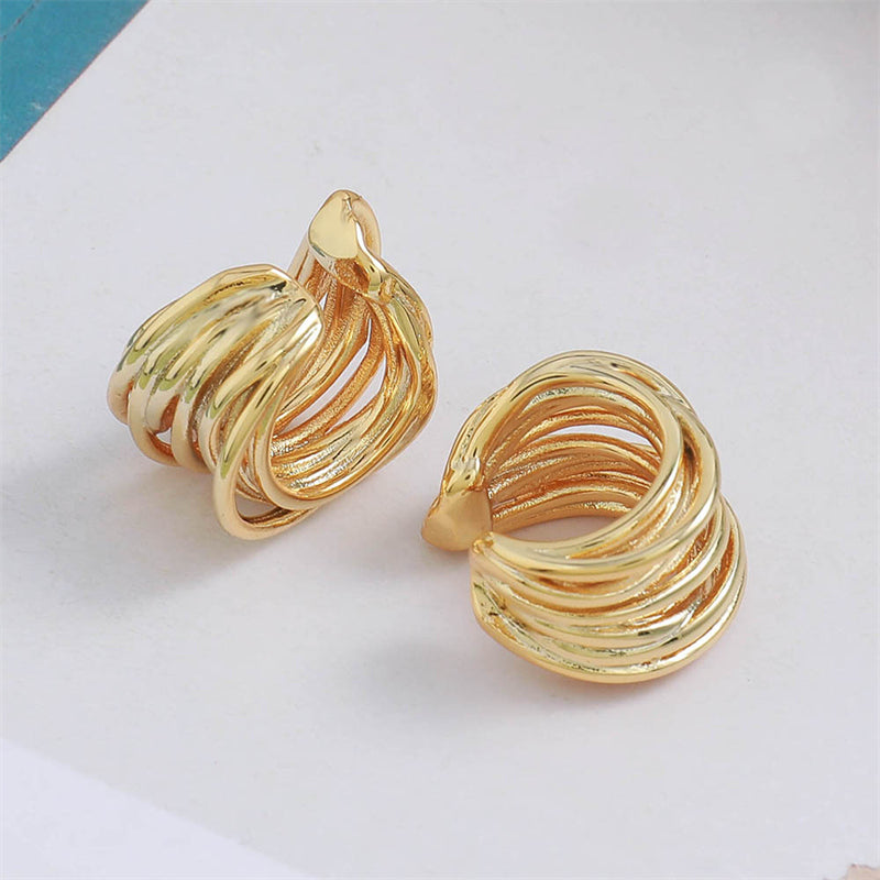 Vintage-inspired Geometric Hoop Earrings in Genuine Gold Plating