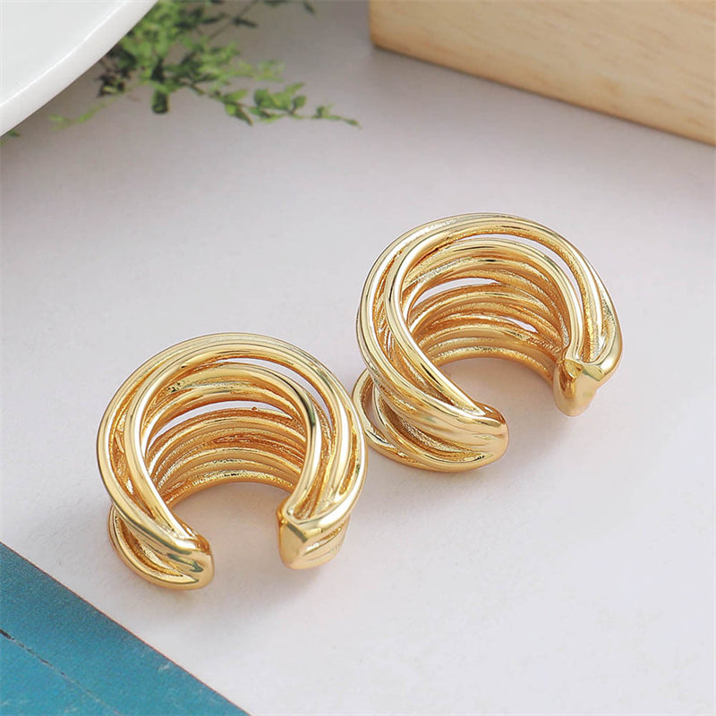Vintage-inspired Geometric Hoop Earrings in Genuine Gold Plating