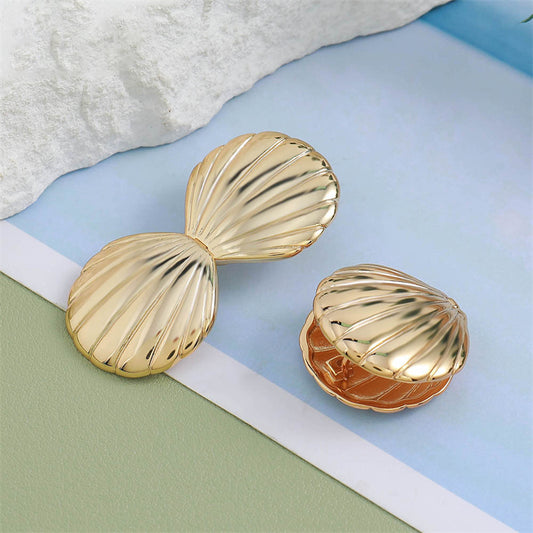 Vintage-inspired Geometric Shell Motif Earrings in Genuine Gold Plating