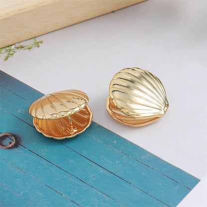 Vintage-inspired Geometric Shell Motif Earrings in Genuine Gold Plating