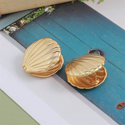 Vintage-inspired Geometric Shell Motif Earrings in Genuine Gold Plating