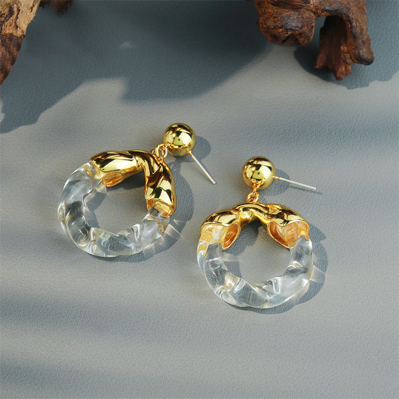 Vintage Artisan Glass Geometric Drop Earrings in Gold